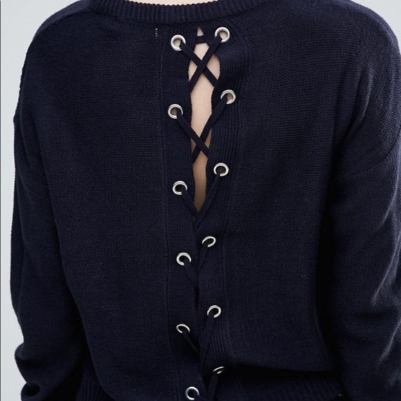 Navy back tie sweater - Picture 3 of 6